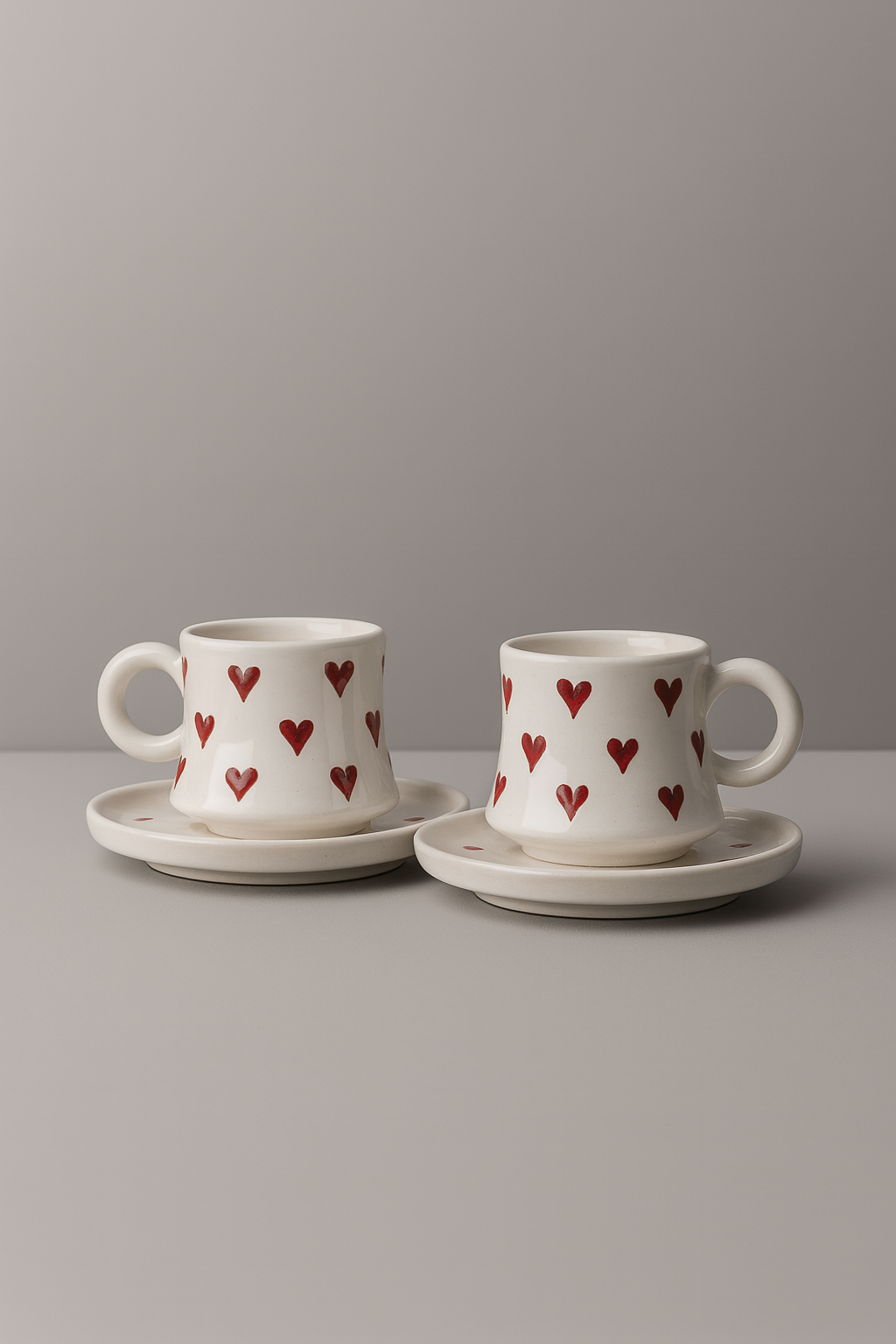 Kırmızı Kalp Desenli 2 Kişilik Seramik Türk Kahvesi Fincanı Takımı - Görsel 2