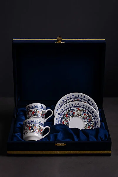 Kadife Kutulu 2’li Topkapı Porselen Fincan Takımı Lacivert Osmanlı Motifli Özel Seri - Görsel 2