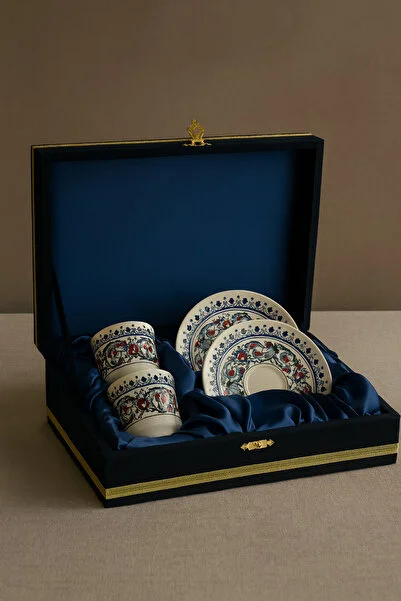 Kadife Kutulu 2’li Topkapı Porselen Fincan Takımı Lacivert Osmanlı Motifli Özel Seri - Görsel 3