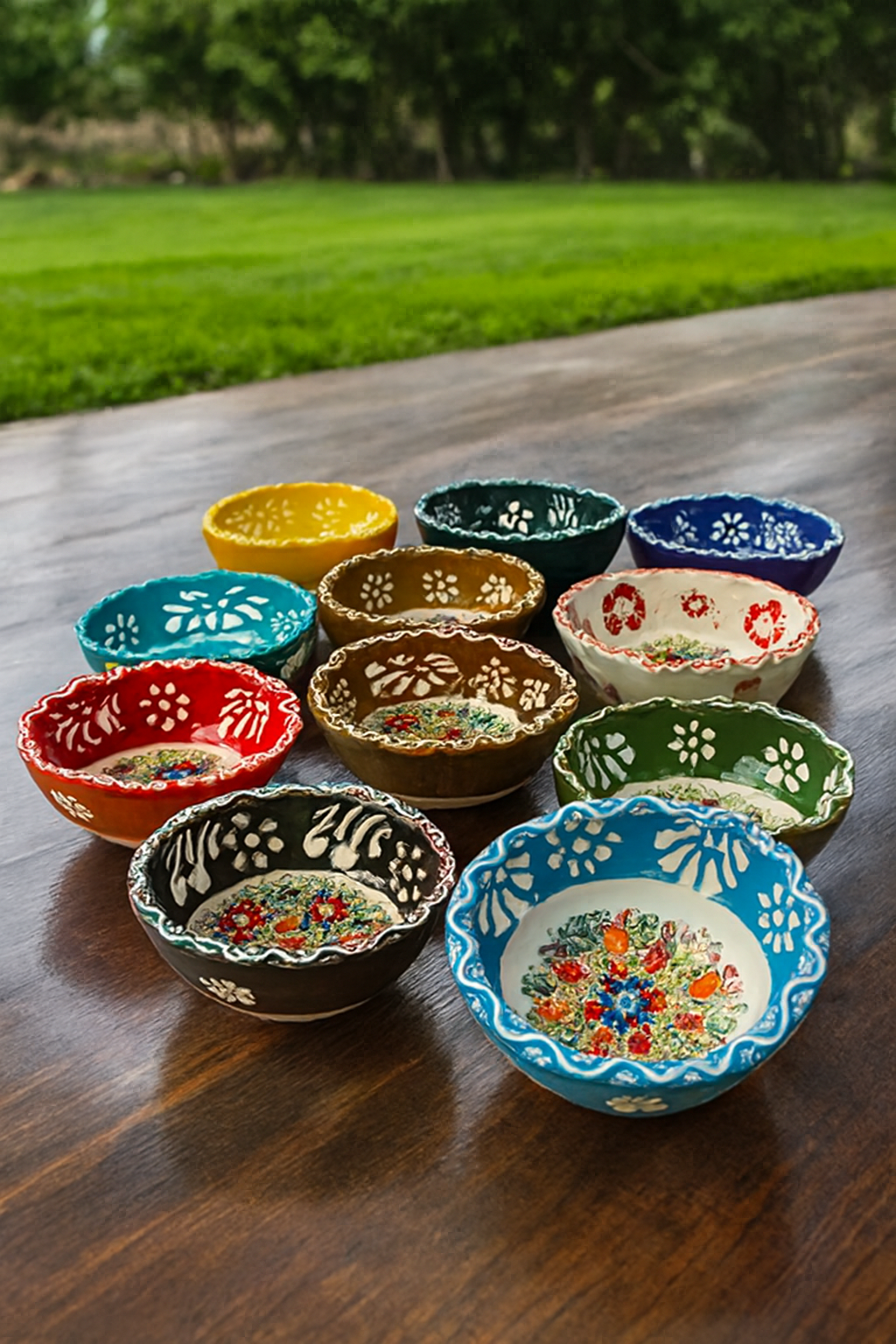 Kütahya Serisi Çini Motifli 12’li Seramik Çerezlik & Sosluk Kase Seti | Kahvaltı ve Sunumluk