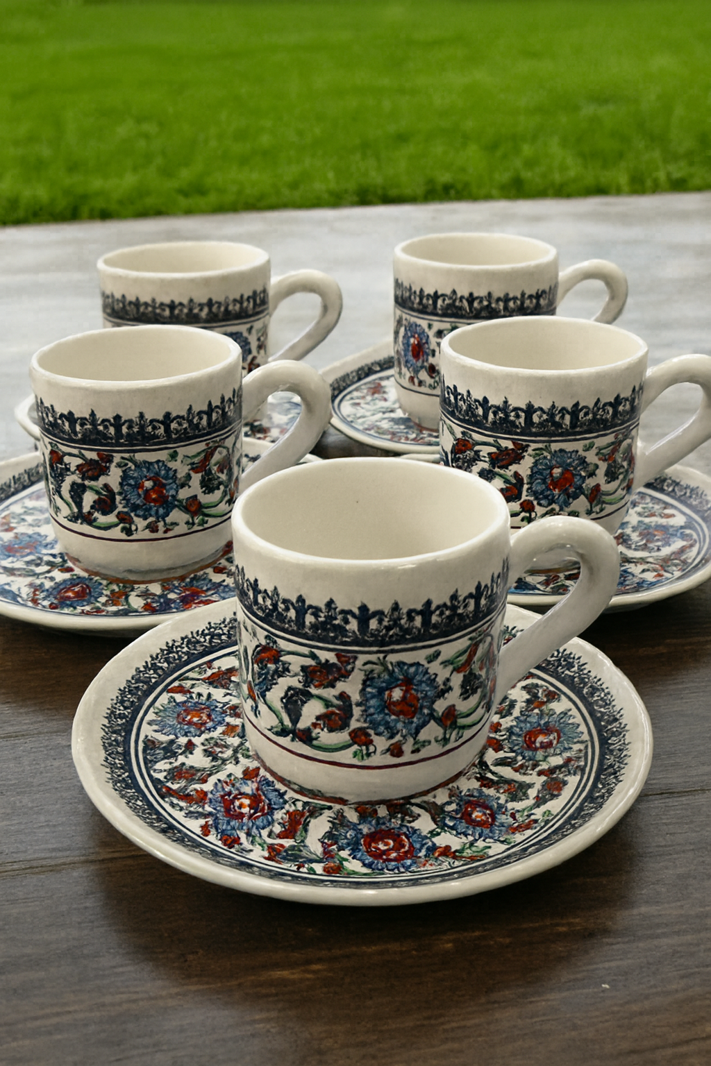 Topkapı Serisi Seramik Türk Kahvesi Fincanı Takımı | 6 Kişilik Geleneksel Osmanlı Desenli Set