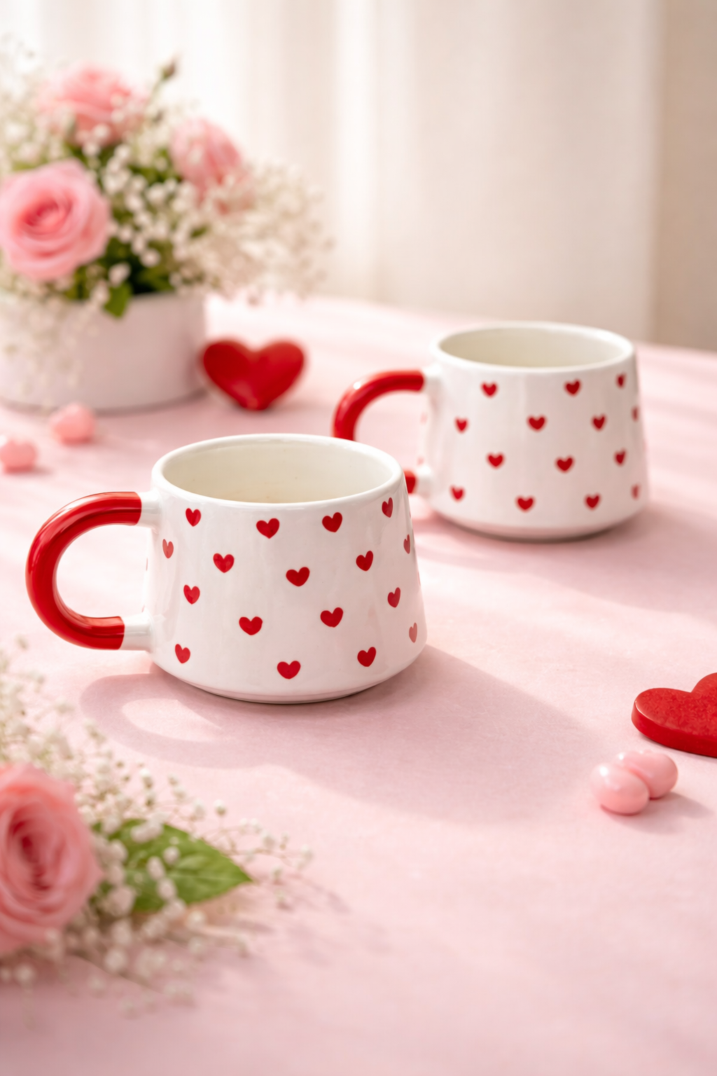 Kalp Desenli Seramik Kupa Bardak – 2’li Set