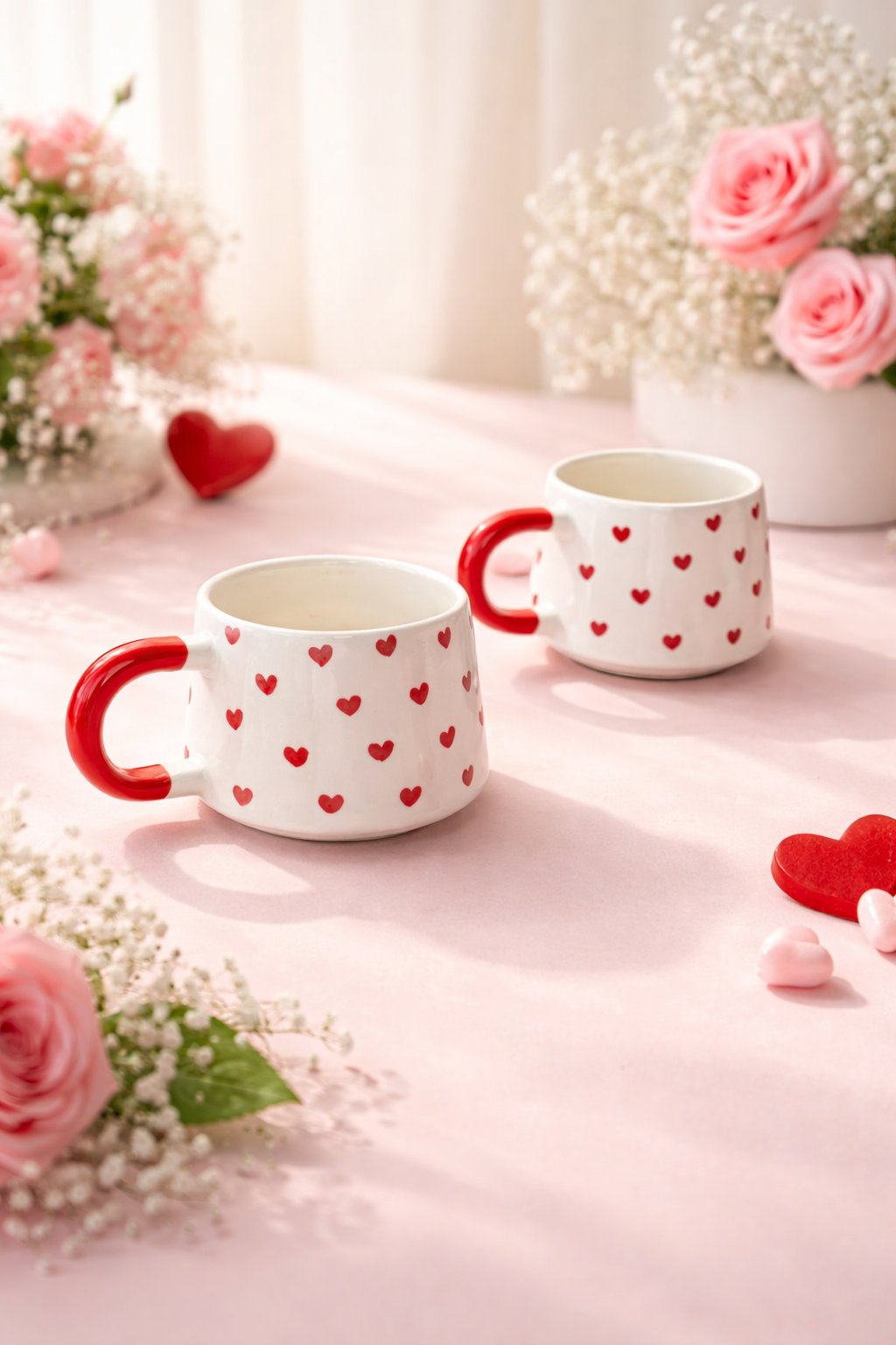 Kalp Desenli Seramik Kupa Bardak – 2’li Set - Görsel 2