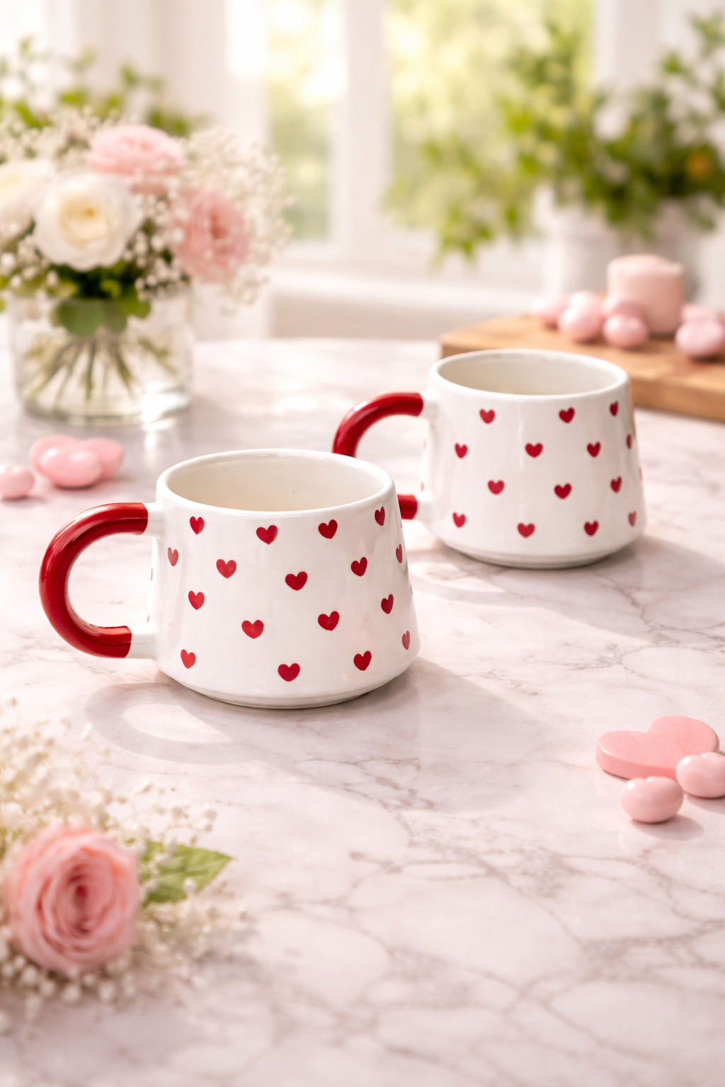 Kalp Desenli Seramik Kupa Bardak – 2’li Set - Görsel 3