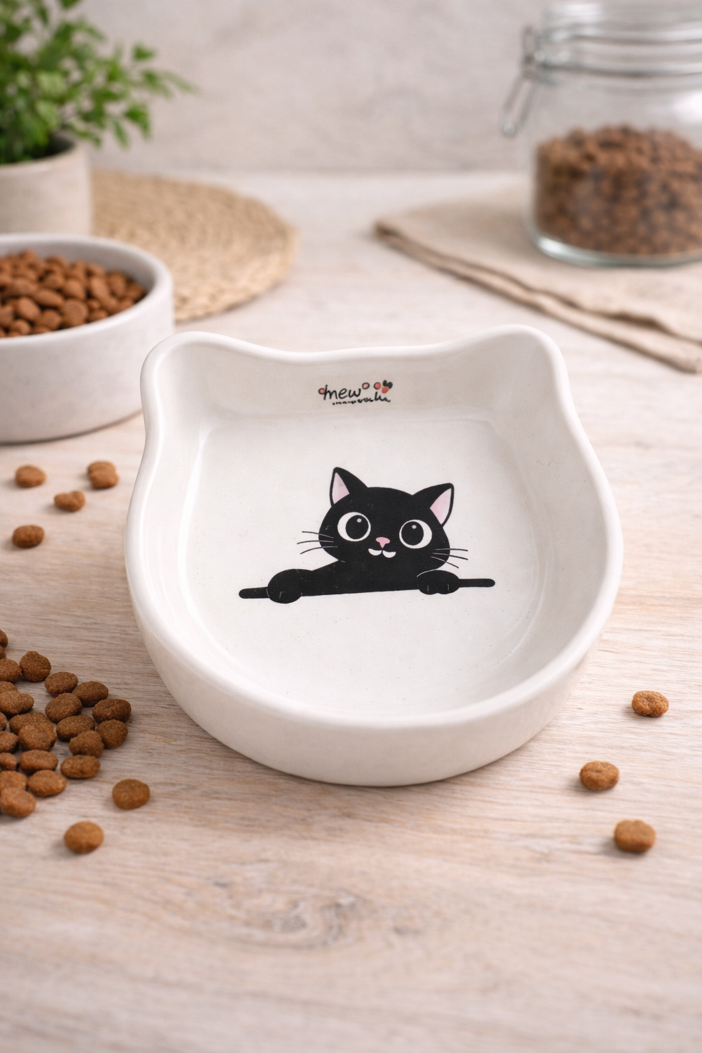 Minimal & Sağlam Seramik Mama Kabı – Kedi ve Küçük Irklar İçin