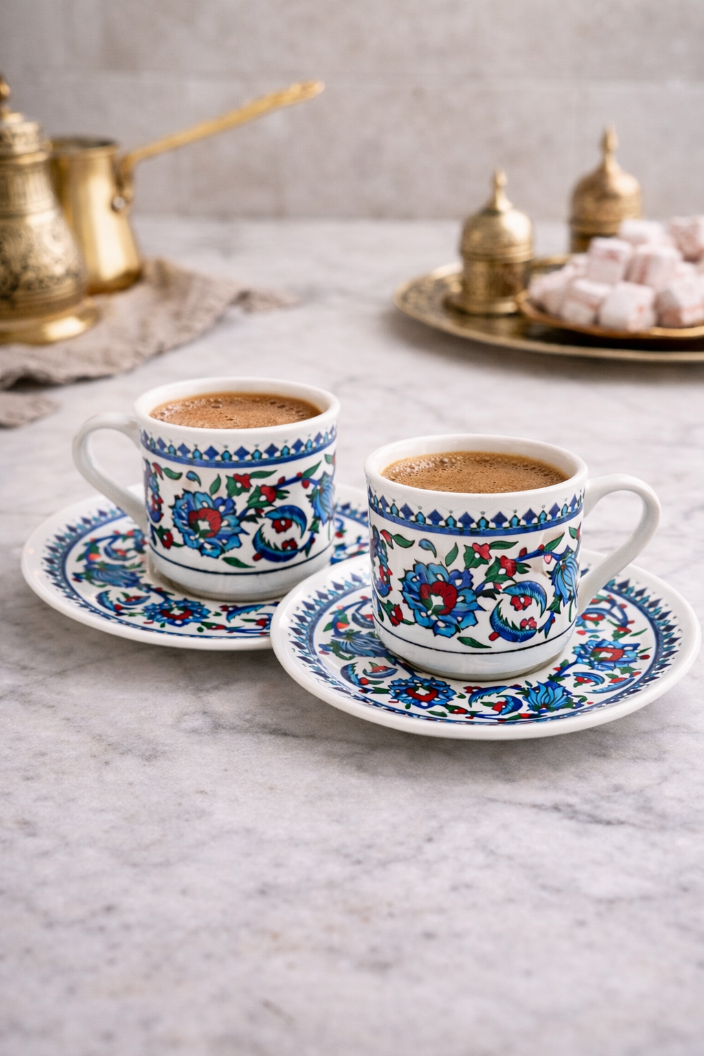 Topkapı Çini Desenli 2 Kişilik Porselen Türk Kahvesi Fincan Takımı – Osmanlı Esintili - Görsel 2