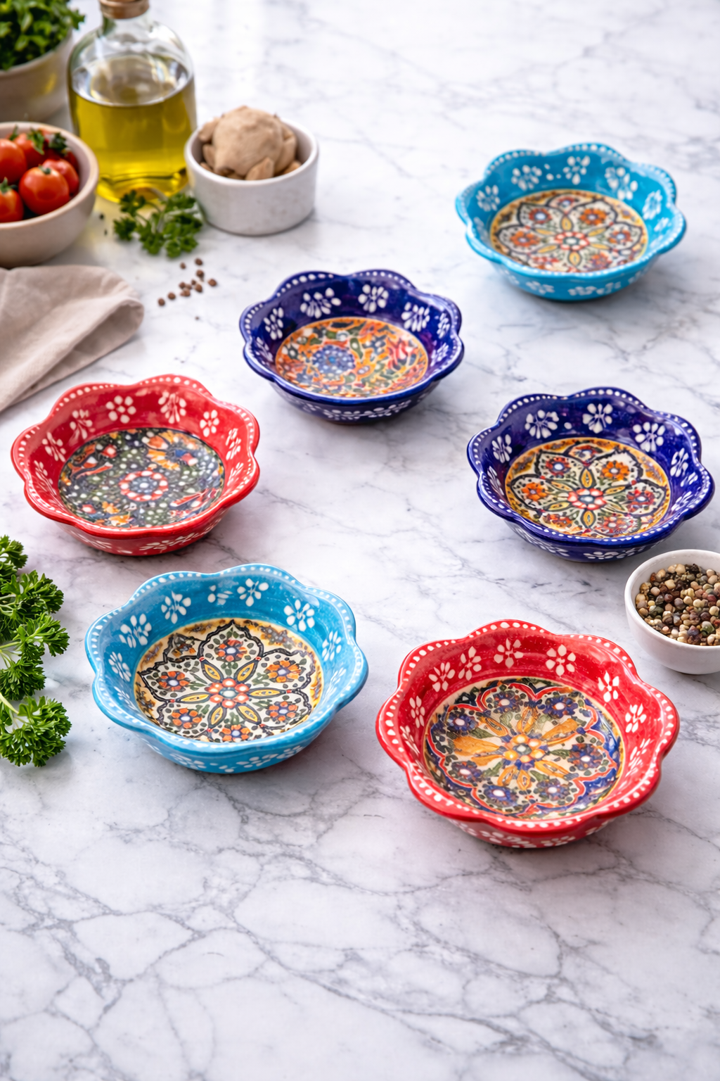 El Yapımı Çini Seramik Kase Seti 6’lı – Çerezlik, Sosluk ve Sunumluk Kullanım - Görsel 2