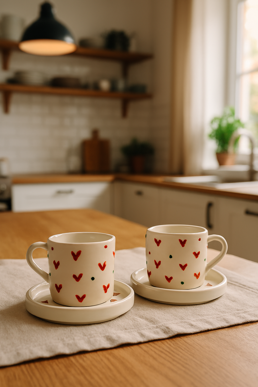 Romantik Kalp Desenli 2’li Seramik Türk Kahvesi Fincan Takımı Seti