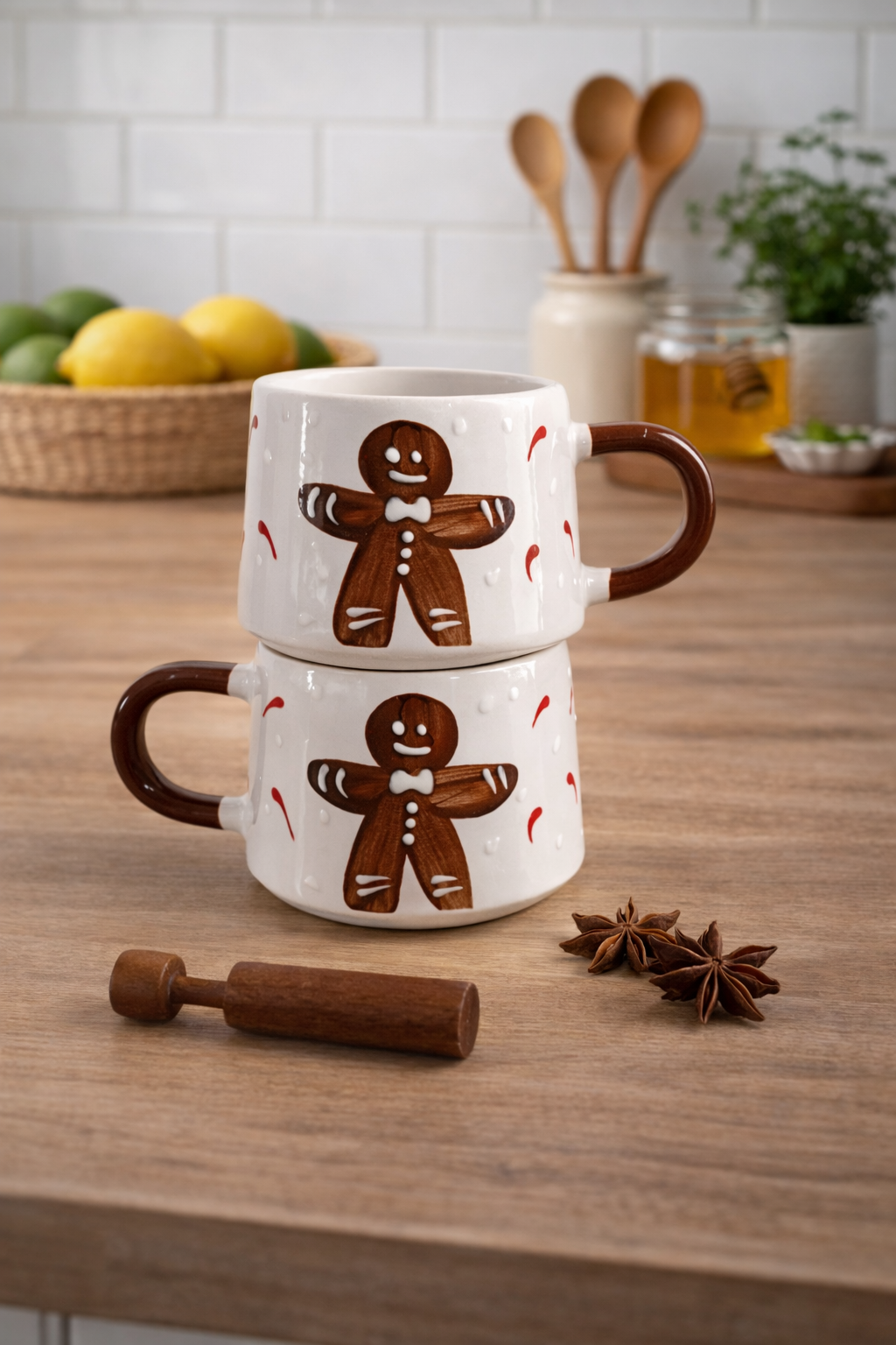 Kurabiye Adam Motifli Seramik Kupa Bardak – Özel Tasarım Yılbaşı Hediyesi - Görsel 2