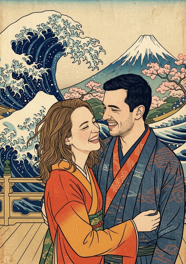 Japon Gravürü stilinde örnek portre