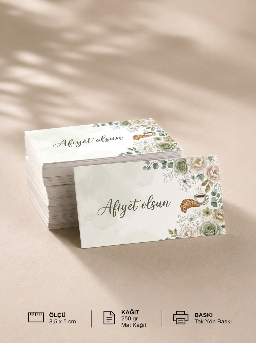 "Afiyet olsun" Teşekkür Kartı 8×5 cm – Çiçekli