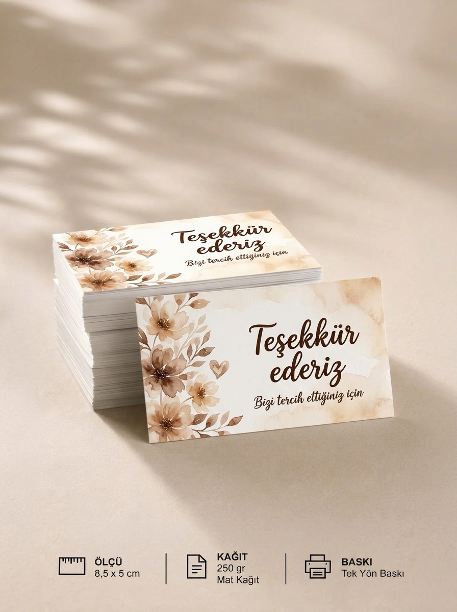 "Teşekkür ederiz" Teşekkür Kartı 8×5 cm – Suluboya