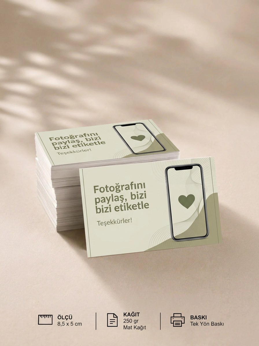 "Fotoğrafını paylaş, bizi etiketle" Teşekkür Kartı 8×5 cm – Kurumsal