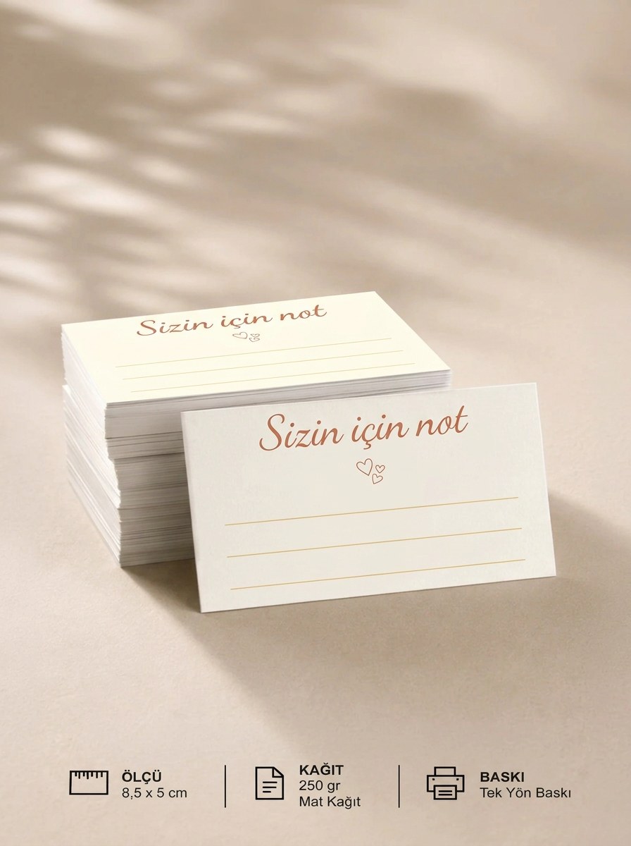 "Sizin için not" Teşekkür Kartı 8×5 cm – Minimal kalpli