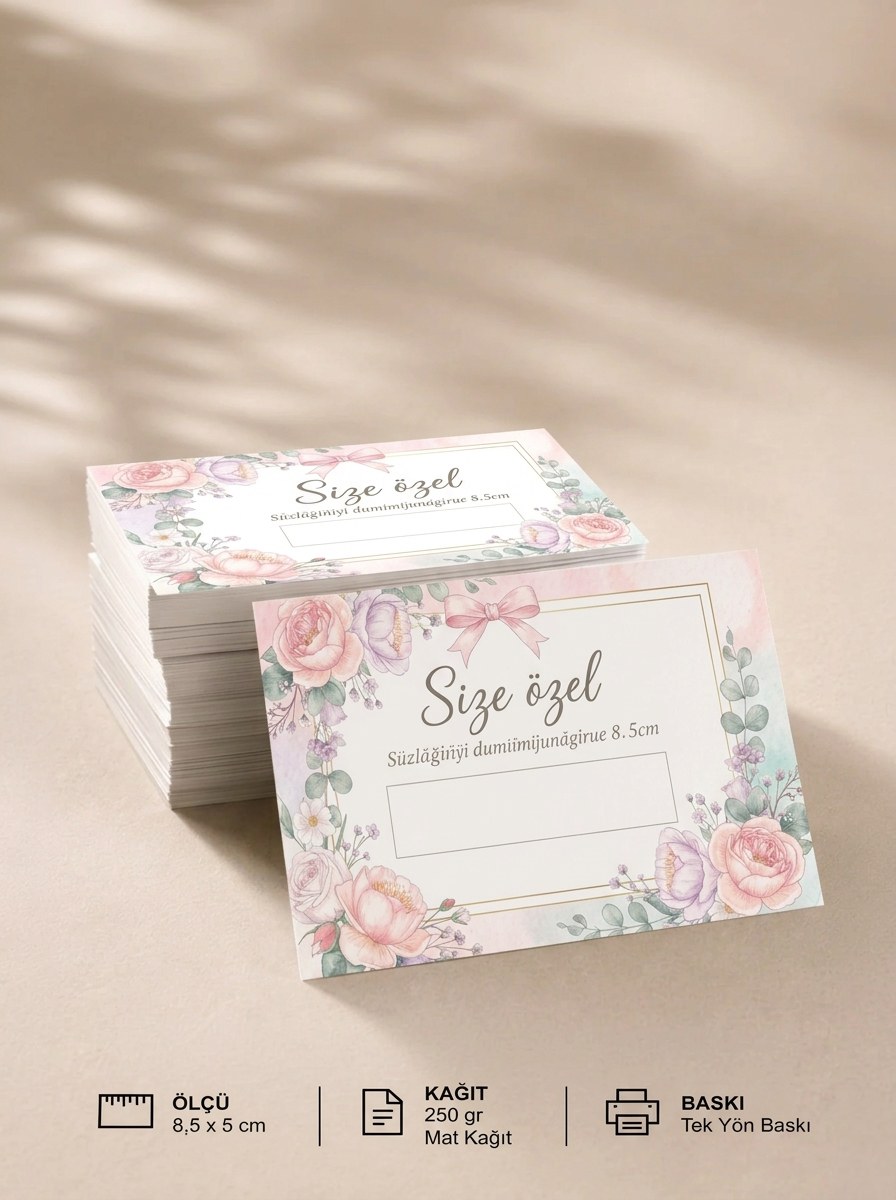 "Size özel" Teşekkür Kartı 8×5 cm – Çiçekli