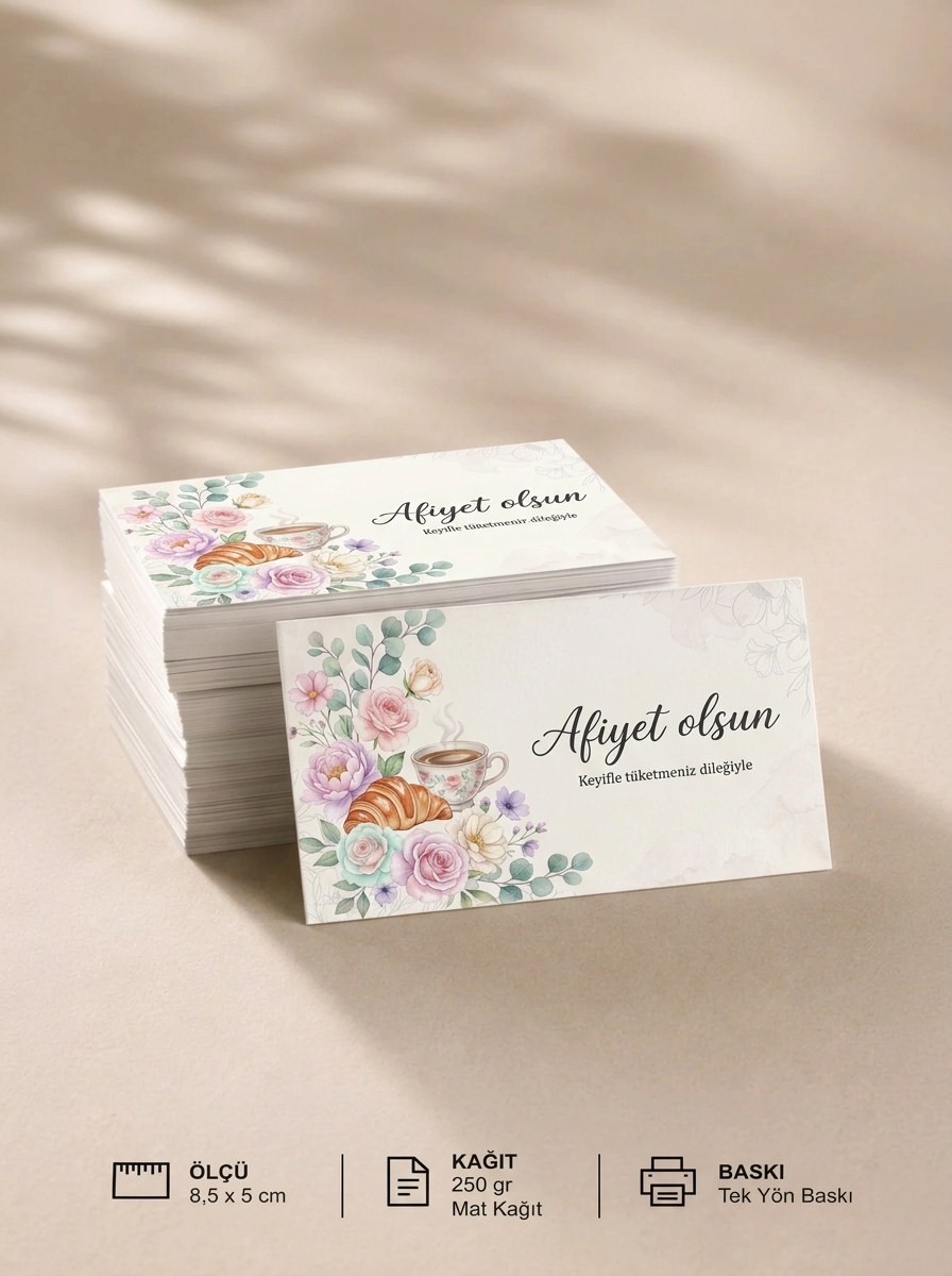 "Afiyet olsun" Teşekkür Kartı 8×5 cm – Çiçekli fotoğraf 1