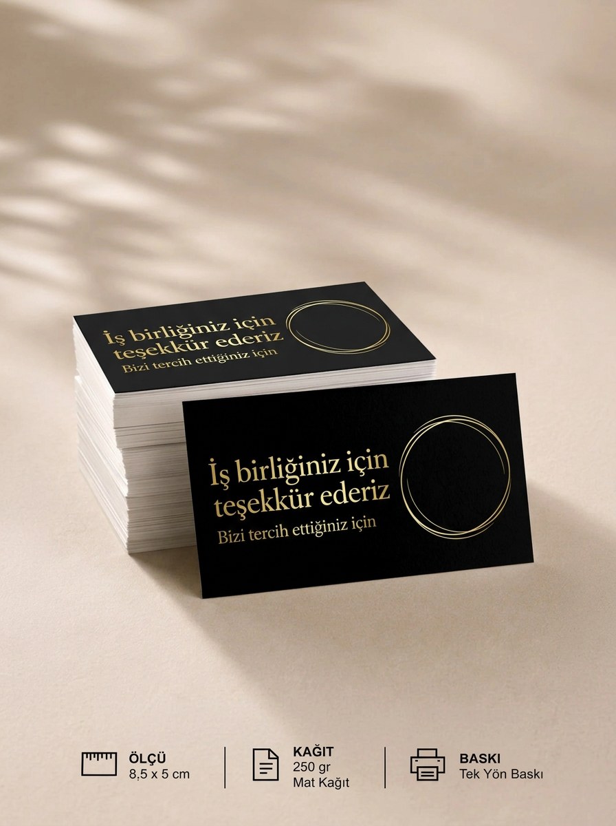 "İş birliğiniz için teşekkür ederiz" Teşekkür Kartı 8×5 cm – Lüks