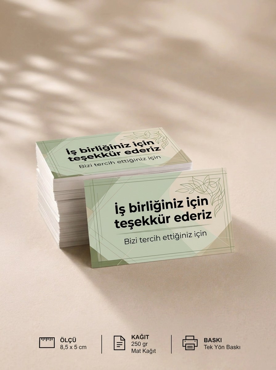"İş birliğiniz için teşekkür ederiz" Teşekkür Kartı 8×5 cm – Kurumsal