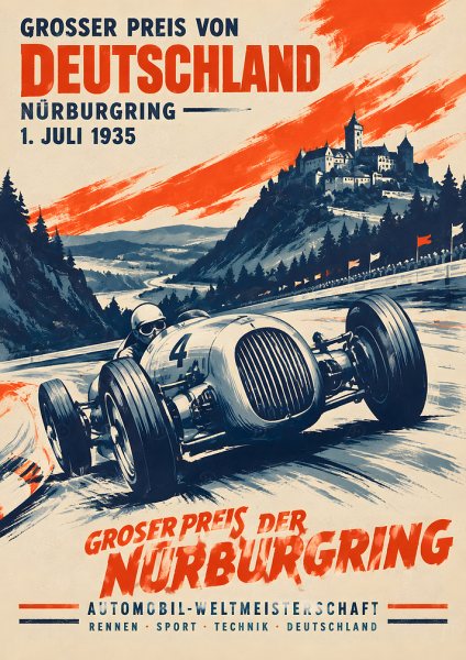 1935 Nürburgring Grand Prix Vintage Araba Posteri – Duvar Tablosu poster görseli