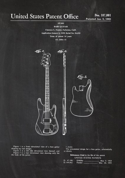 1959 Bass Guitar - Patent Drawing Müzik Posteri – Duvar Tablosu poster görseli