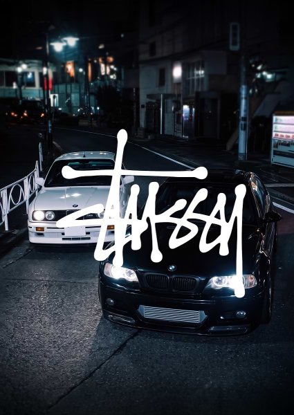 2 m3 Night Street Scene black and white cars Araba Posteri – Duvar Tablosu