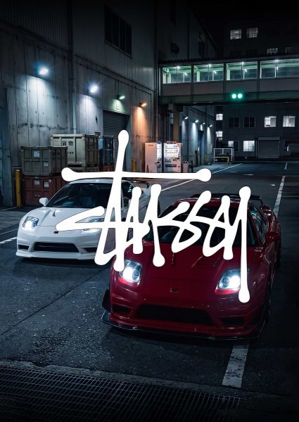 2 nsx Night Street Scene red and white cars Araba Posteri – Duvar Tablosu
