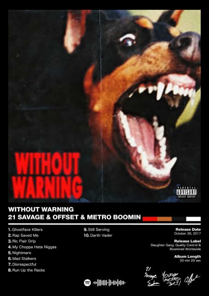 21 Savage & Offset & Metro Boomin - Without Warning Müzik Posteri – Duvar Tablosu duvarda gerçek ölçek