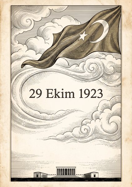 29 Ekim Cumhuriyet Bayramı Posteri – Gravür / botanik Duvar Tablosu duvarda gerçek ölçek