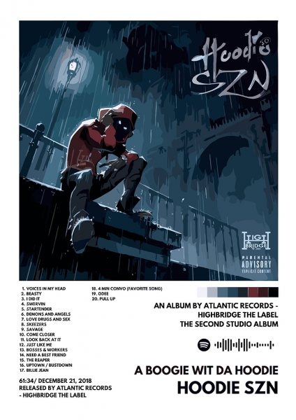 A Boogie Wit Da Hoodie - Hoodie SZN Müzik Posteri – Duvar Tablosu duvarda gerçek ölçek