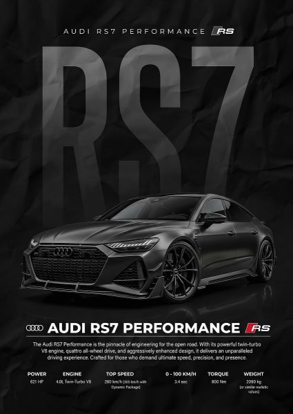 A dark black Audi RS7 Car Araba Posteri – Duvar Tablosu