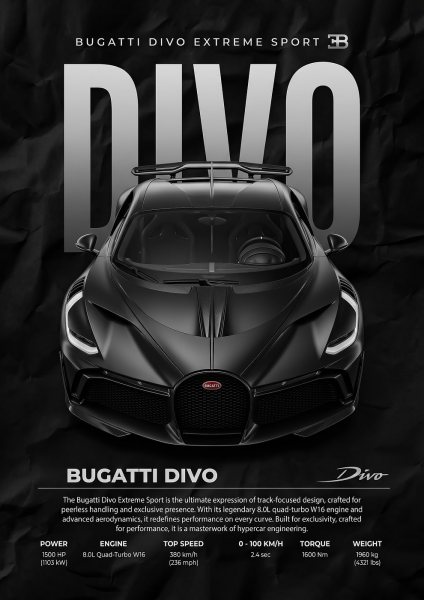 A dramatic black bugatti divo Sport Araba Posteri – Duvar Tablosu