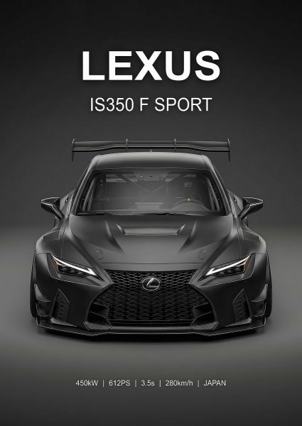 A sleek black Lexus IS350 F SPORT Race Car Araba Posteri – Duvar Tablosu
