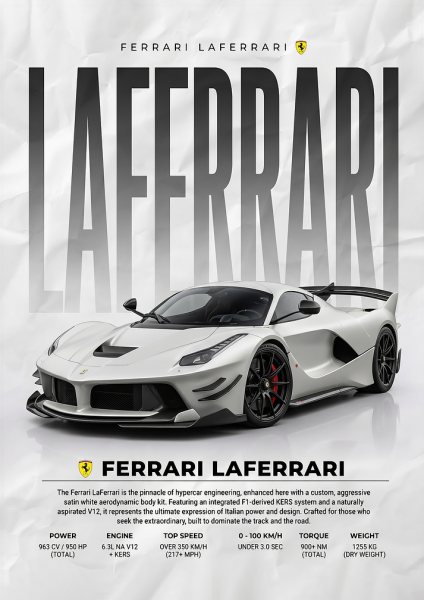 A sleek Ferrari La white Ferrari car Araba Posteri – Duvar Tablosu