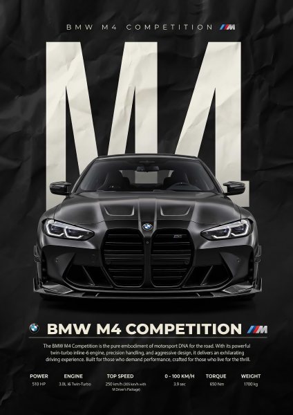 A striking black BMW M4 Competition Araba Posteri – Duvar Tablosu