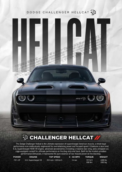 A striking black Dodge Challenger Hellcat Araba Posteri – Duvar Tablosu poster görseli