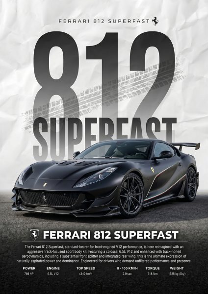 A striking black Ferrari 812 Superfast Araba Posteri – Duvar Tablosu