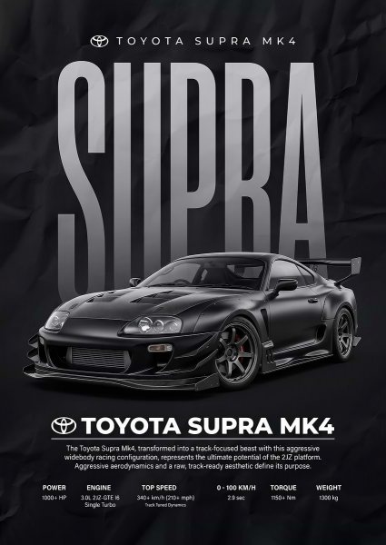 A striking black toyota supra car Araba Posteri – Duvar Tablosu duvarda gerçek ölçek