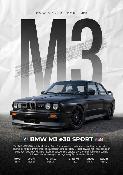 A striking bmw m3 e30 Sport black car Araba Posteri – Duvar Tablosu