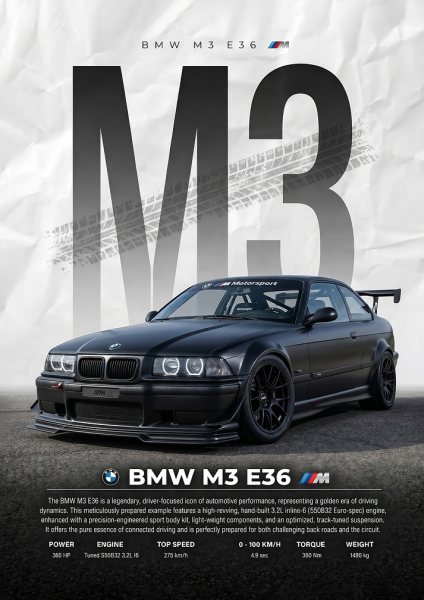 A striking bmw m3 e36 black car Araba Posteri – Duvar Tablosu