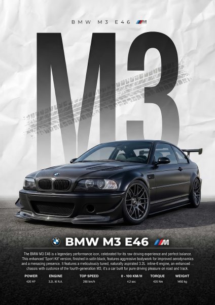 A striking bmw m3 e46 black car Araba Posteri – Duvar Tablosu