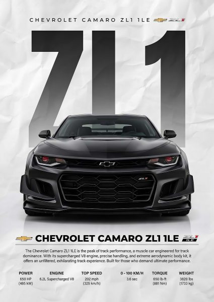 A striking Chevrolet Camaro ZL1 1LE Araba Posteri – Duvar Tablosu poster görseli