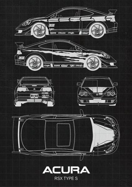 Acura RSX Type S Araba Posteri – Duvar Tablosu duvarda gerçek ölçek