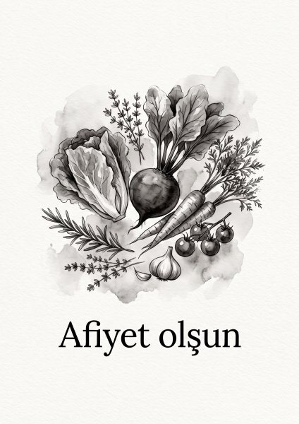 Afiyet Olsun Posteri – Suluboya Duvar Tablosu duvarda gerçek ölçek