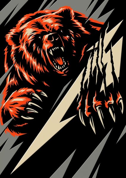 Aggressive Grizzly Bear Metal Art Müzik Posteri – Duvar Tablosu duvarda gerçek ölçek