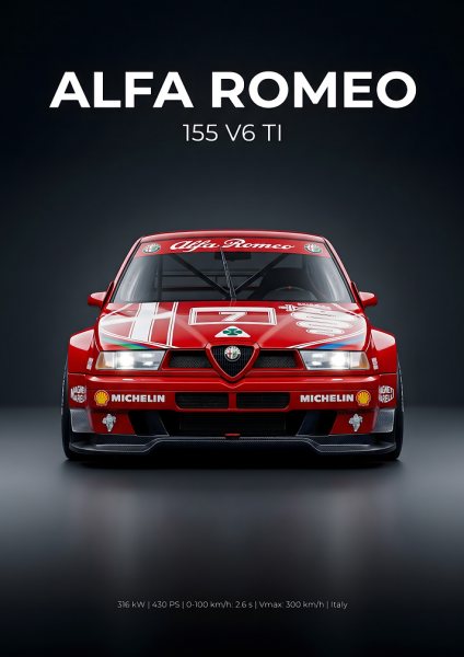 Alfa Romeo 155 V6 TI Race Car Araba Posteri – Duvar Tablosu duvarda gerçek ölçek