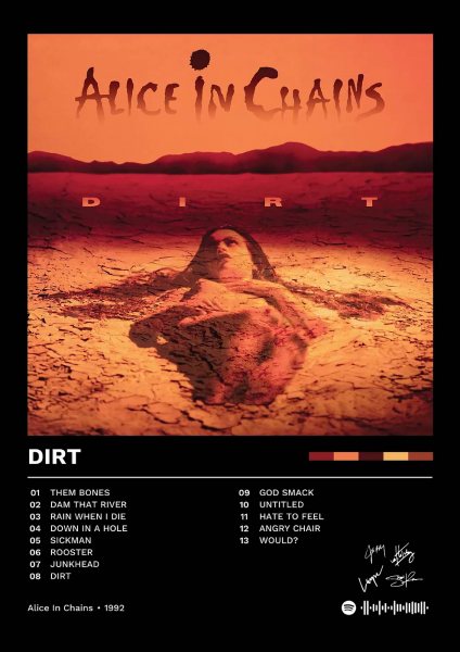 Alice in Chains - Dirt Album Cover Müzik Posteri – Duvar Tablosu duvarda gerçek ölçek