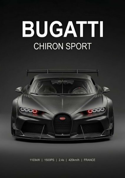 angry black Bugatti Chiron Sport Araba Posteri – Duvar Tablosu duvarda gerçek ölçek