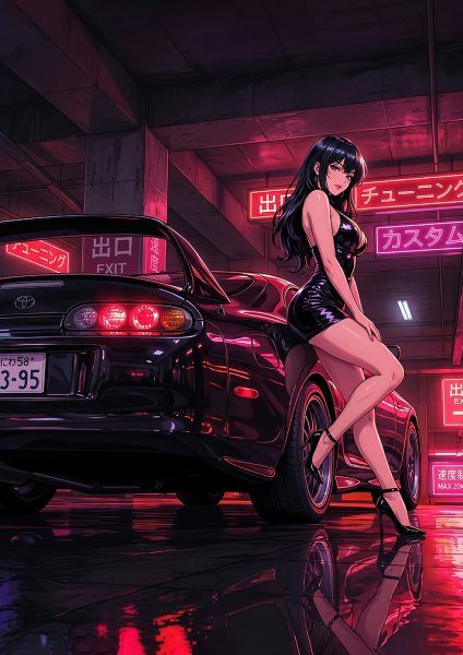 Anime Girl Posing with supra mk4 Car Araba Posteri – Duvar Tablosu duvarda gerçek ölçek