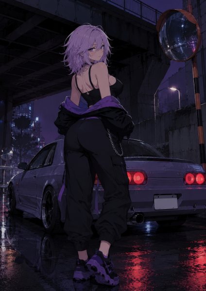Anime Girl with Nissan Skyline R32 Araba Posteri – Duvar Tablosu