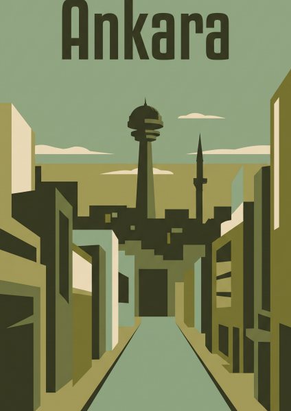 Ankara Silueti Poster – Seyahat afişi (A4 / A3, Çerçeveli – Çerçevesiz)
